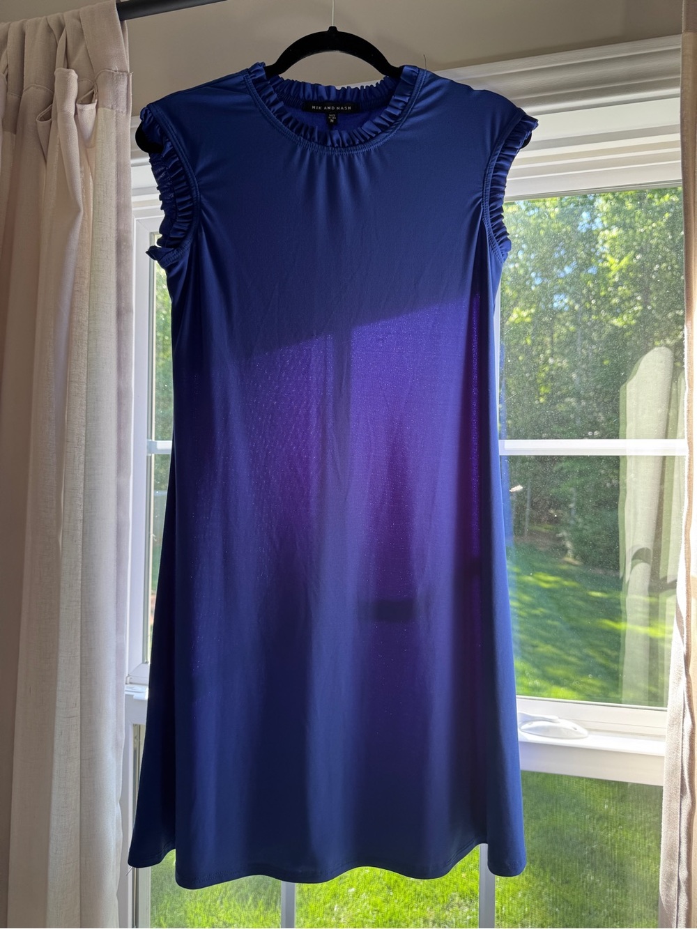 Ruffled Sleeve Blue Shift Dress